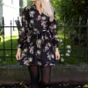 Heidi Print Flower Dress Black