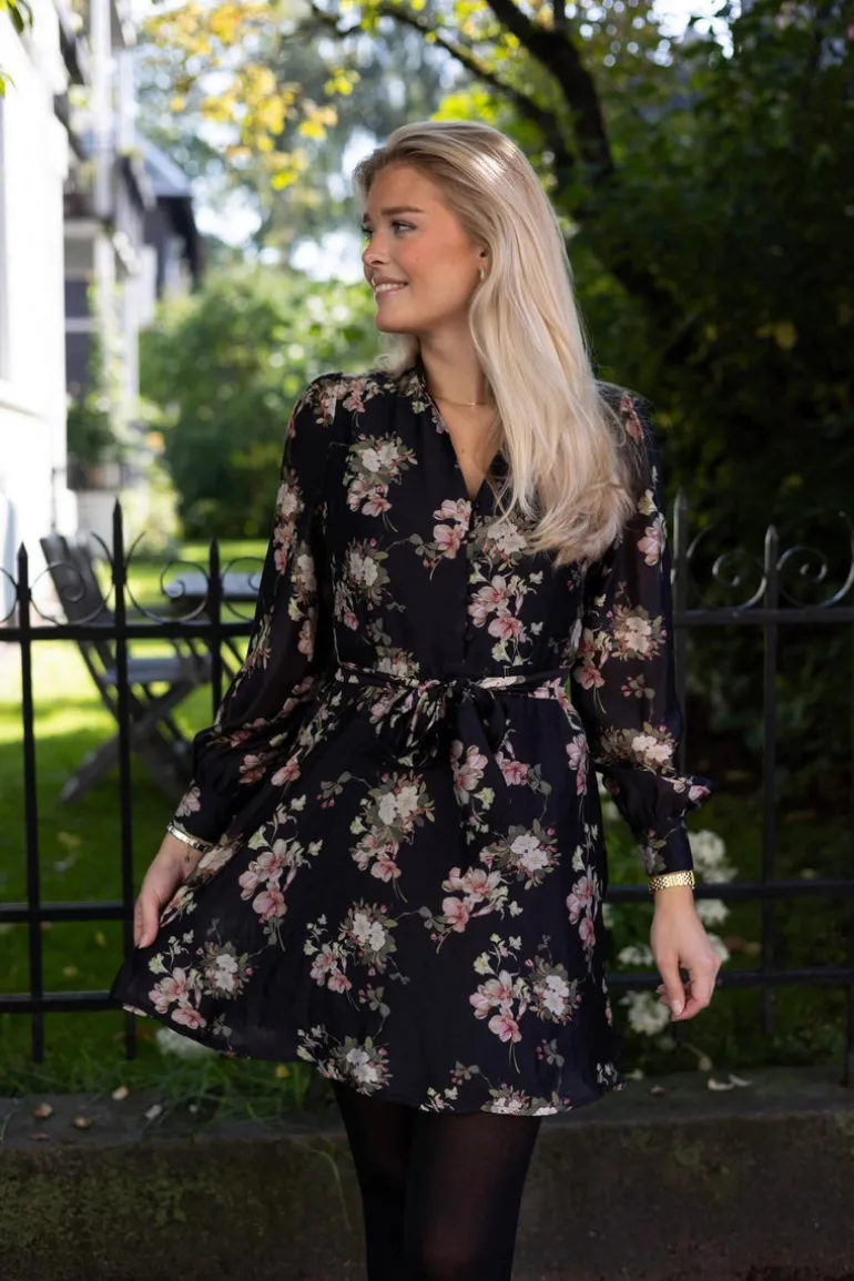 Heidi Print Flower Dress Black