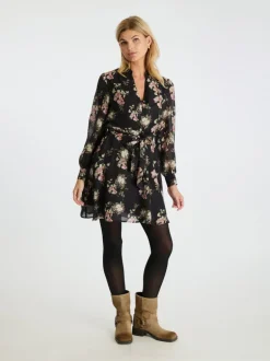 Heidi Print Flower Dress Black