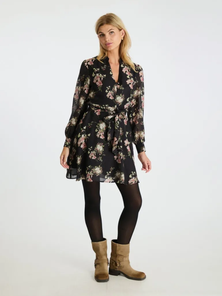 Heidi Print Flower Dress Black