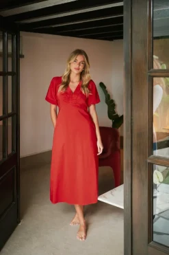 Illana Poplin Dress Red