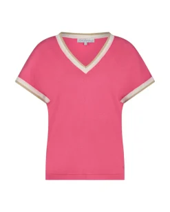 Jerry Vneck Striped Rib Raspberry