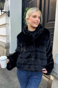 Kahlia Shaved Faux Fur Coat Black