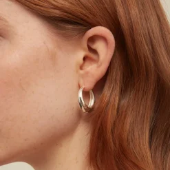 Large Tapered Hoop Earrings Silver