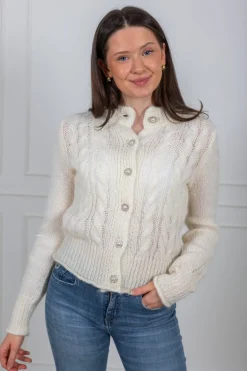 Liva Ls Knit Cardigan Star White