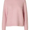 Lulu Ls Knit Frill Cuff O-Neck Bleached Mauve Melange