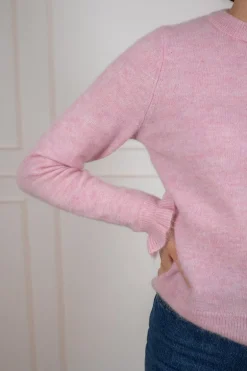 Lulu Ls Knit Frill Cuff O-Neck Bleached Mauve Melange