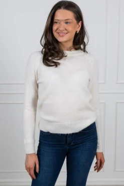 Lulu Ls Knit O-Neck Snow White Melange