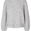 Lulu Ls Knit Rib O-Neck Light Grey Melange