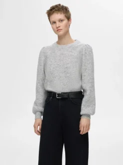 Lulu Ls Knit Rib O-Neck Light Grey Melange