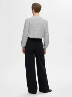 Lulu Ls Knit Rib O-Neck Light Grey Melange