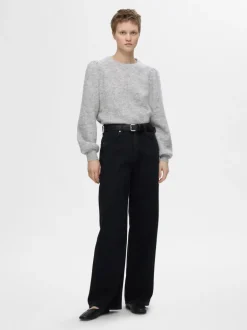 Lulu Ls Knit Rib O-Neck Light Grey Melange