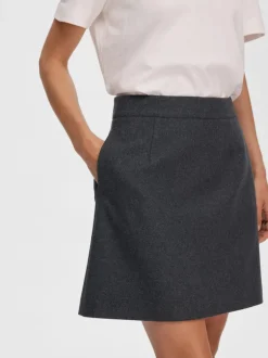 Mercy-Ula Hw Mini Wool Skirt Dark Grey Melange