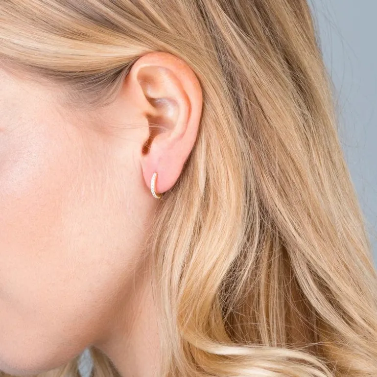 Mini Pave Huggie Hoop Earrings Crystal