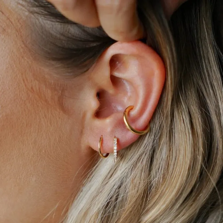 Mini Pave Huggie Hoop Earrings Crystal