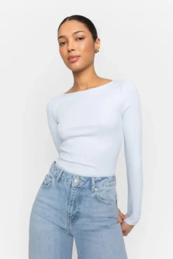 Petronella Rib Boatneck Light Blue