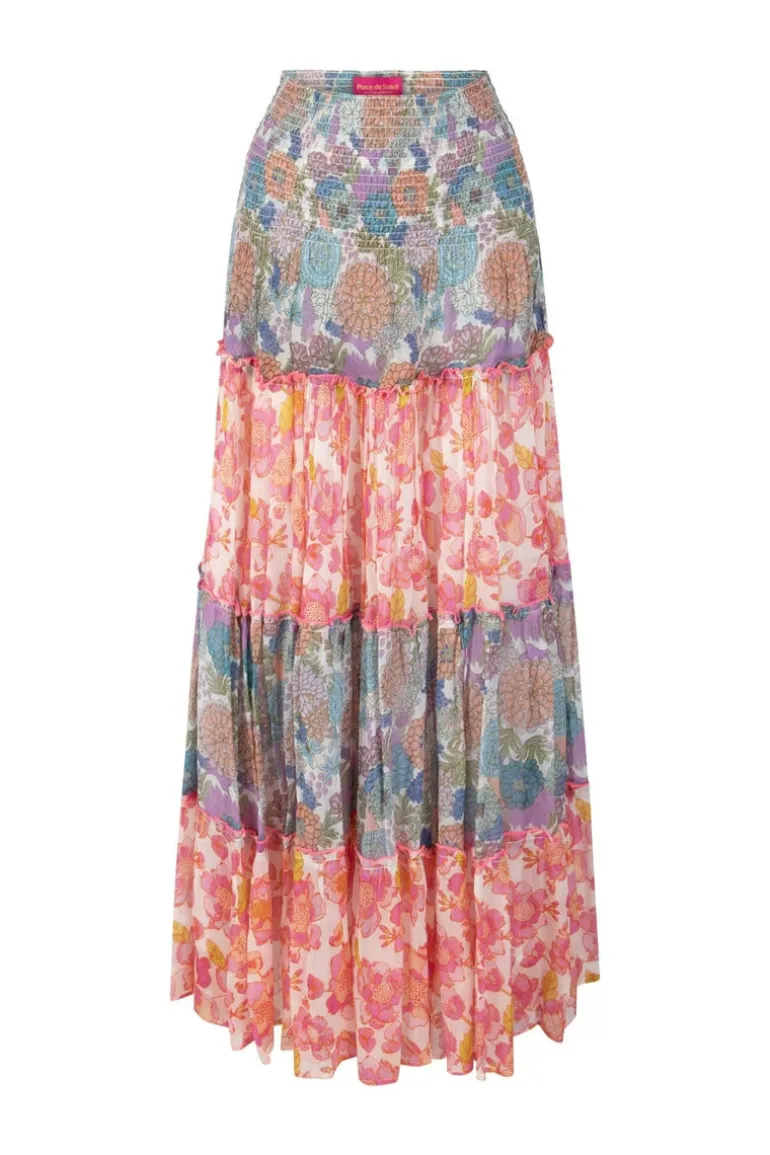 Print Long Skirt Chiffon mix