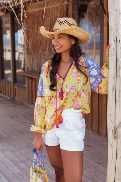 Print Top Yellow Lila Print