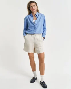 Relaxed Fit Linen Blend Pull-On Shorts Putty