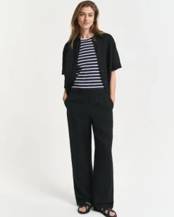 Relaxed Fit Linen Blend Pull-On Pants Black