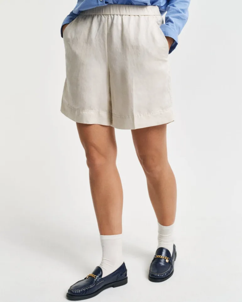 Relaxed Fit Linen Blend Pull-On Shorts Putty