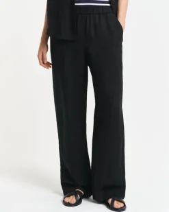 Relaxed Fit Linen Blend Pull-On Pants Black