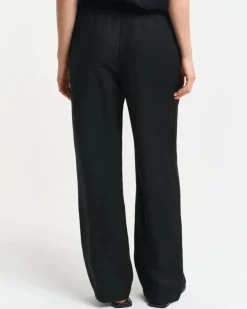 Relaxed Fit Linen Blend Pull-On Pants Black