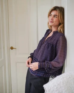 Rhia Border Pattern Blouse Navy