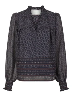 Rhia Border Pattern Blouse Navy