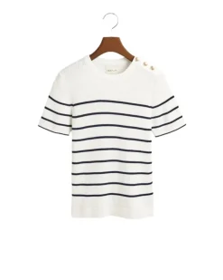 Ribbed Breton Crew Neck Sweater Cream