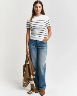 Ribbed Breton Crew Neck Sweater Cream