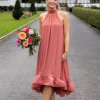Sabrina Halterneck Ruffled Maxi Dress Terracotta