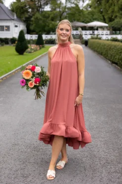 Sabrina Halterneck Ruffled Maxi Dress Terracotta