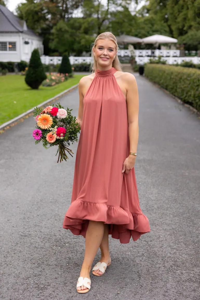 Sabrina Halterneck Ruffled Maxi Dress Terracotta