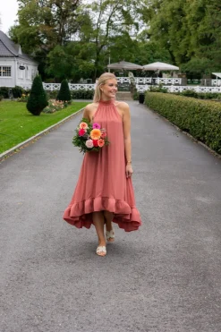 Sabrina Halterneck Ruffled Maxi Dress Terracotta