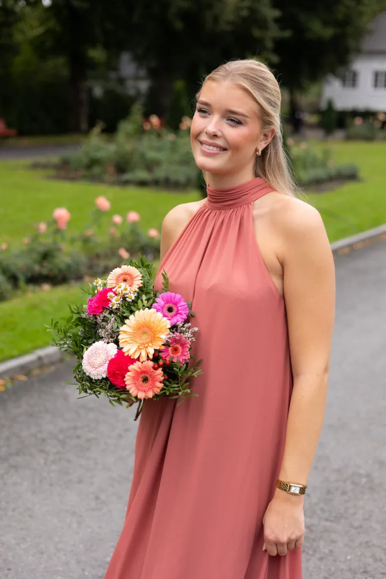 Sabrina Halterneck Ruffled Maxi Dress Terracotta