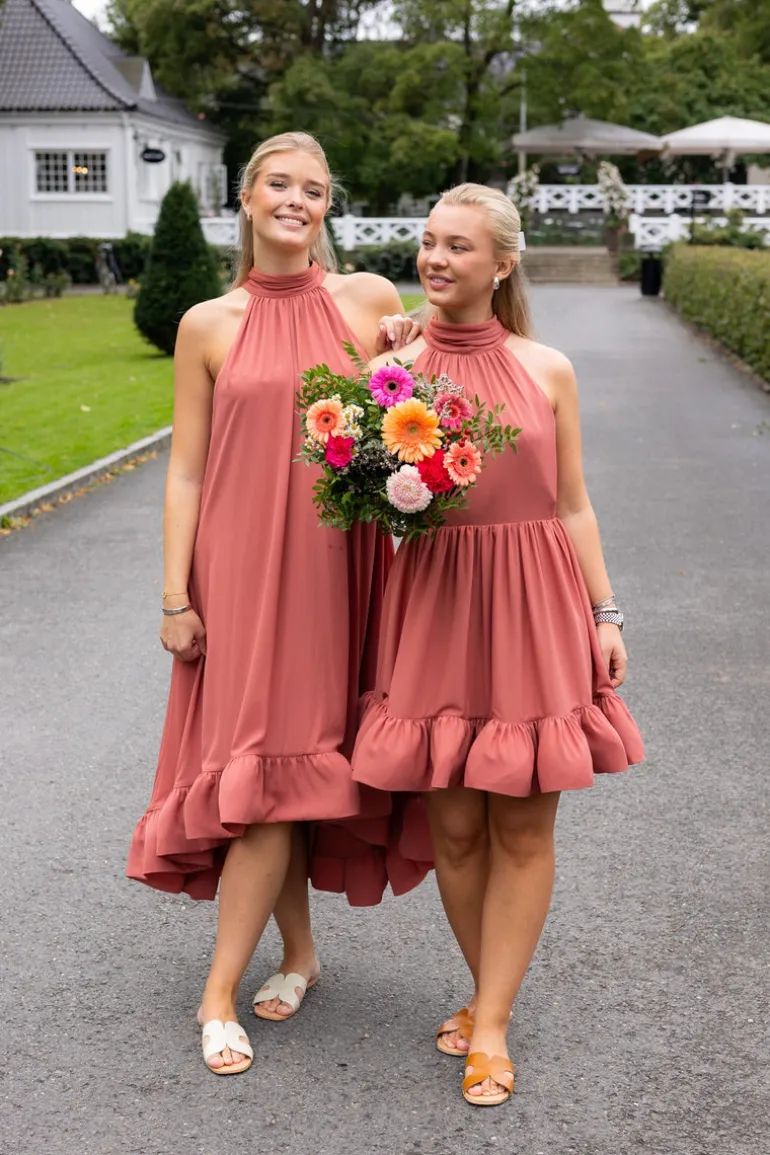 Sabrina Halterneck Ruffled Maxi Dress Terracotta