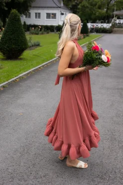 Sabrina Halterneck Ruffled Maxi Dress Terracotta