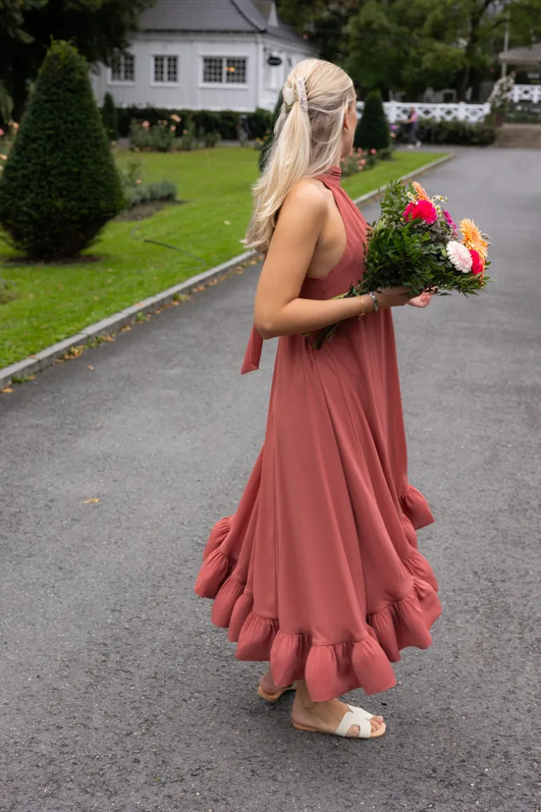 Sabrina Halterneck Ruffled Maxi Dress Terracotta