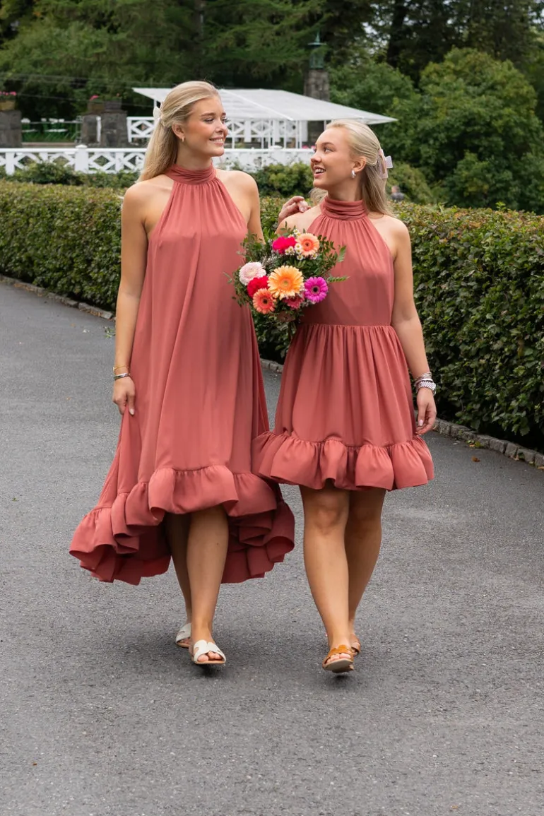Sabrina Halterneck Ruffled Maxi Dress Terracotta