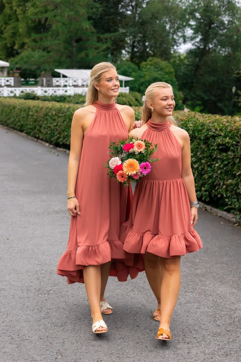 Sabrina Halterneck Ruffled Maxi Dress Terracotta