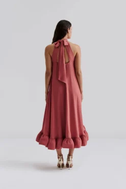 Sabrina Halterneck Ruffled Maxi Dress Terracotta