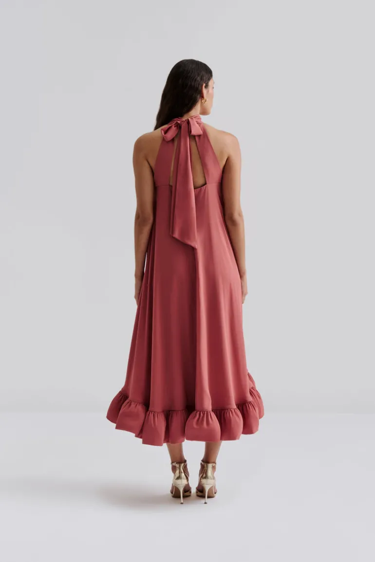 Sabrina Halterneck Ruffled Maxi Dress Terracotta