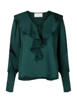 Sandie Sateen Blouse Dark Green