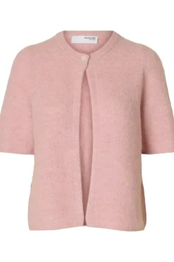 Sia Ras 2/4 Rib Knit Cardigan Bleached Mauve Melange