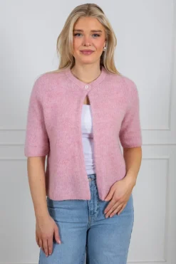 Sia Ras 2/4 Rib Knit Cardigan Bleached Mauve Melange