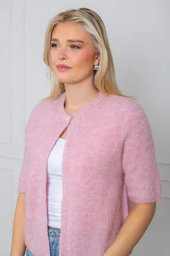 Sia Ras 2/4 Rib Knit Cardigan Bleached Mauve Melange