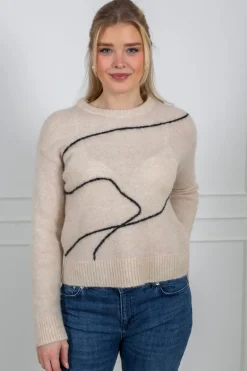 Sia Ras Ls Knit Artwork O-Neck Birch Black