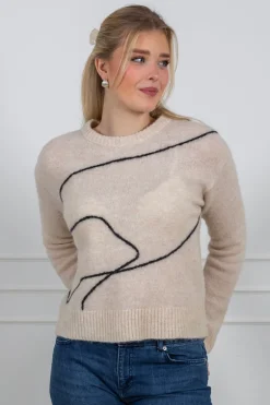 Sia Ras Ls Knit Artwork O-Neck Birch Black