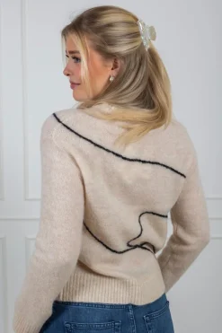 Sia Ras Ls Knit Artwork O-Neck Birch Black